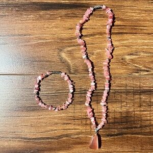 Pink Beaded Necklace & Bracelet Set
